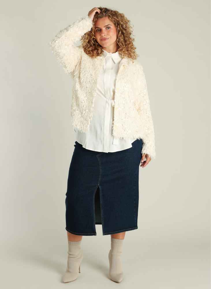 Yest Curve fluffy vest met pailetten A005847 off white