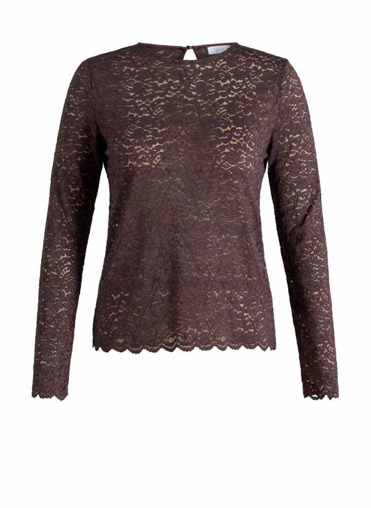 Yest Curve kanten shirt Hortensia bruin