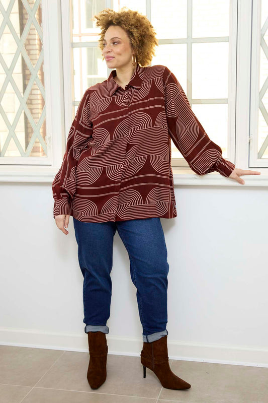 Zhenzi blouse Linda maroon, geprinte lange mouw