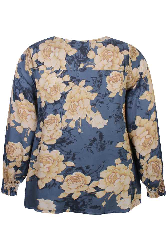 Zhenzi blouse met bloemenprint blauw, detailfoto
