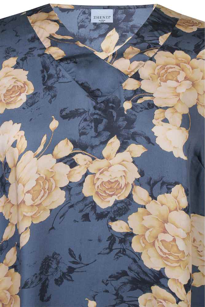Zhenzi blouse met bloemenprint blauw, detailfoto