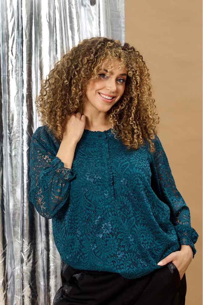 Zhenzi shirt met kant 201110 tist Teal