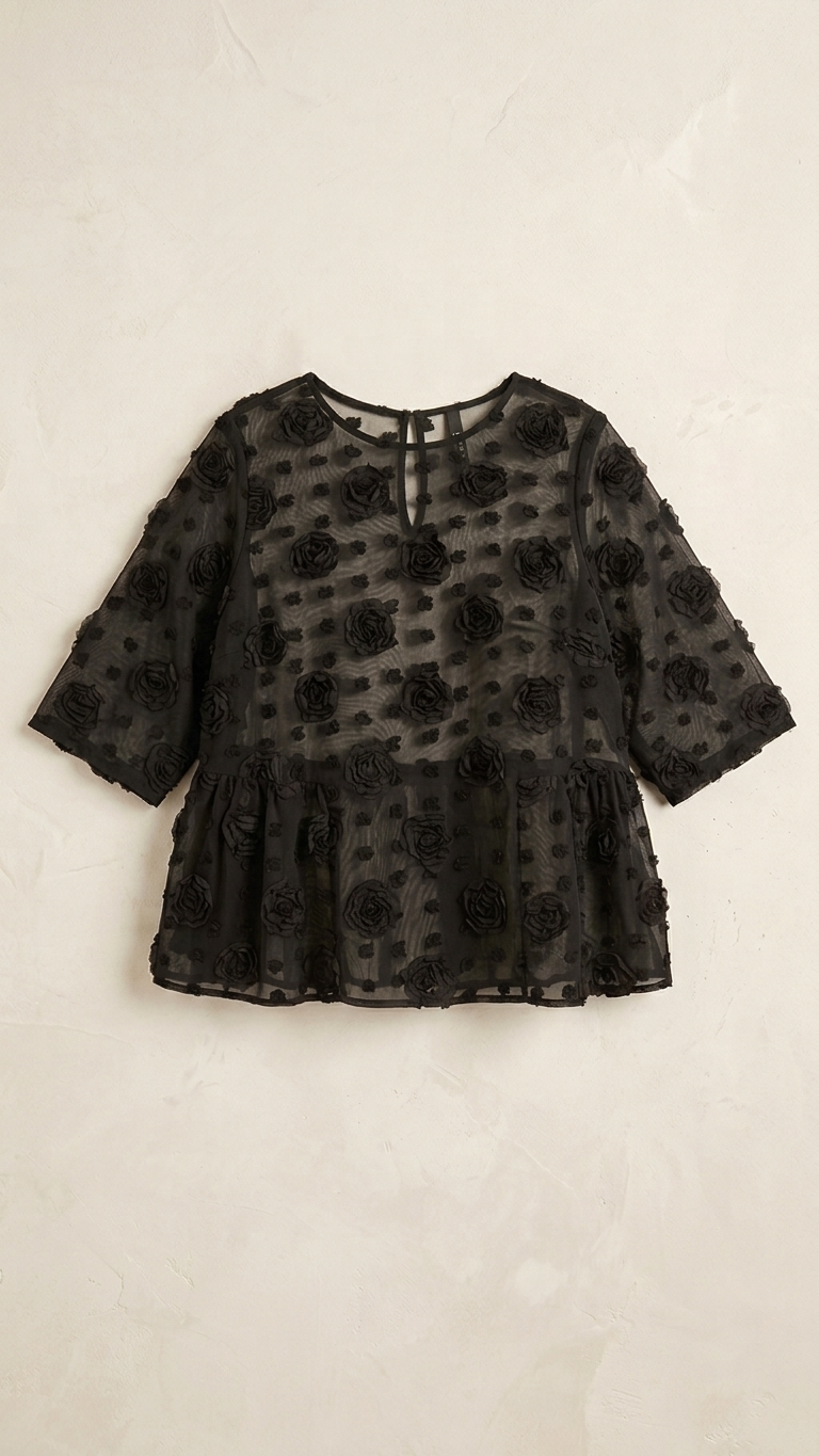 Anyday shirt met rozen zwart, detailfoto