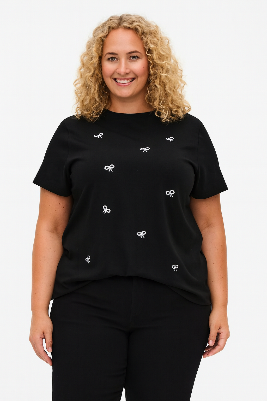 Pieces Curve shirt met strikjes 17163703 PCMARIAH Zwart