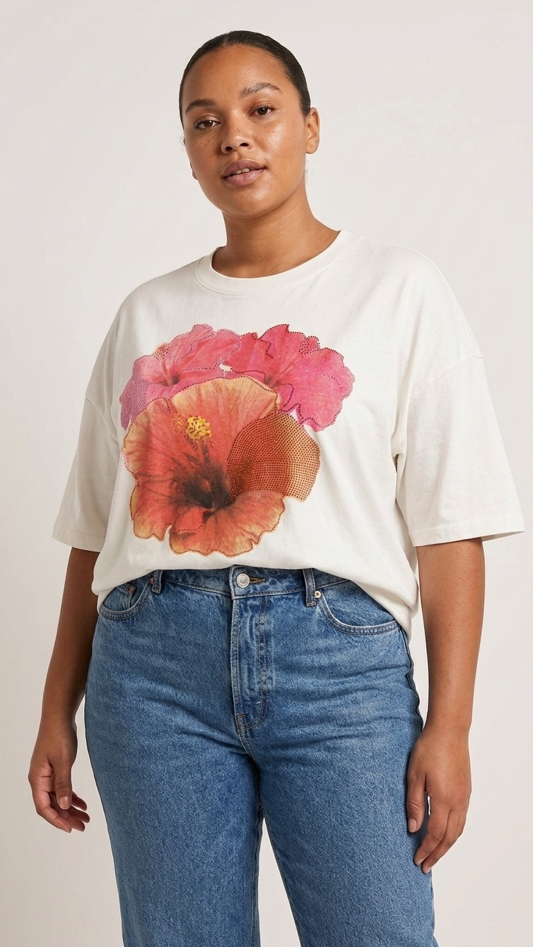 Only Carmakoma shirt met opdruk 15354558 CARKOURTNEY Cloud Dancer